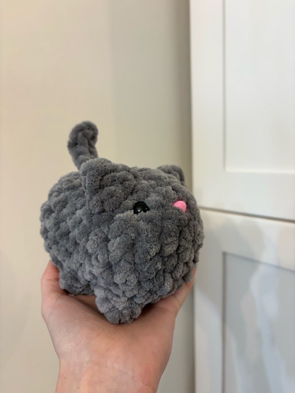 Handmade Grey Crochet Cat Plush - Soft Decorative Fiber Art